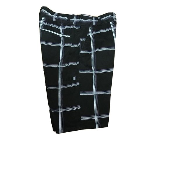 Op Ocean Pacific Men’s Cotton Shorts Size 30 Black, White, Purple Plaid Striped - Picture 4 of 10